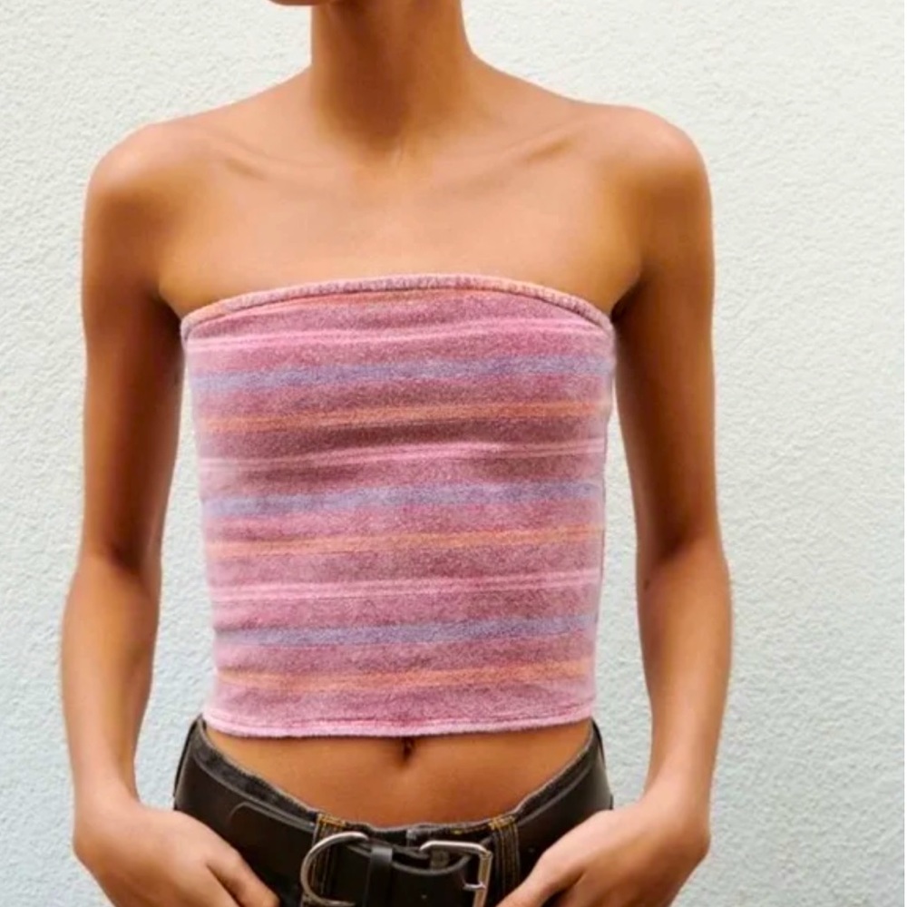 UO Pink Glitter Terrycloth Striped Tube Top